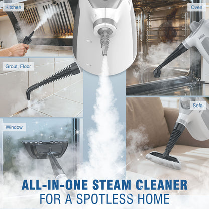 ASSCA Handheld Steam Cleaner, 1050W Portable Steam Cleaner Handheld with 350ml Tank & 12-Piece Accessories, 100% Chemical-Free Multi-Surface Cleaning for Floor, Sofa, Carpet, Tile, Windows, Upholstery