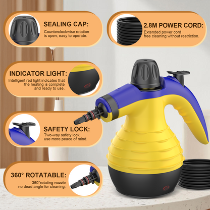 ASSCA Handdampfreiniger, tragbare Dampfreiniger, Dampfreiniger Handheld, kommt mit 9-teiligem Zubehör für die Fleckenentfernung auf mehreren Oberflächen, perfekt für die Fleckenentfernung, Auto, Sofa, Badezimmer, Fenster 
