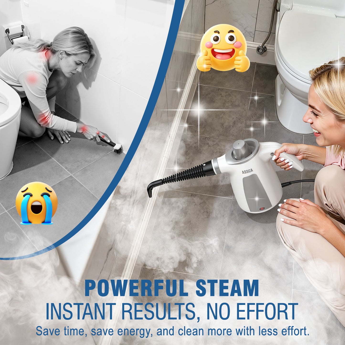 ASSCA Handheld Steam Cleaner, 1050W Portable Steam Cleaner Handheld with 350ml Tank & 12-Piece Accessories, 100% Chemical-Free Multi-Surface Cleaning for Floor, Sofa, Carpet, Tile, Windows, Upholstery