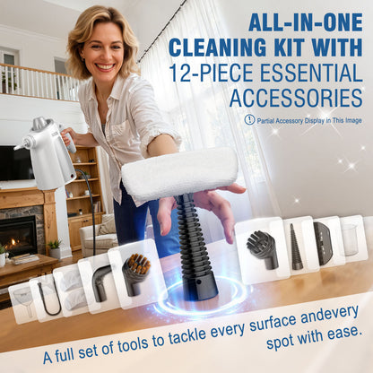 ASSCA Handheld Steam Cleaner, 1050W Portable Steam Cleaner Handheld with 350ml Tank & 12-Piece Accessories, 100% Chemical-Free Multi-Surface Cleaning for Floor, Sofa, Carpet, Tile, Windows, Upholstery