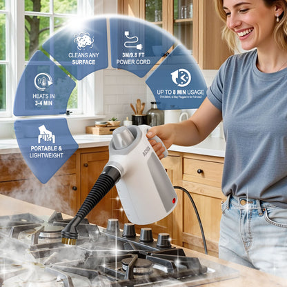 ASSCA Handheld Steam Cleaner, 1050W Portable Steam Cleaner Handheld with 350ml Tank & 12-Piece Accessories, 100% Chemical-Free Multi-Surface Cleaning for Floor, Sofa, Carpet, Tile, Windows, Upholstery